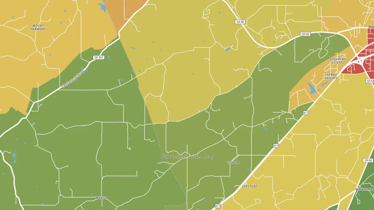 Gudger, TN Map of Drug-Related Crime Rates