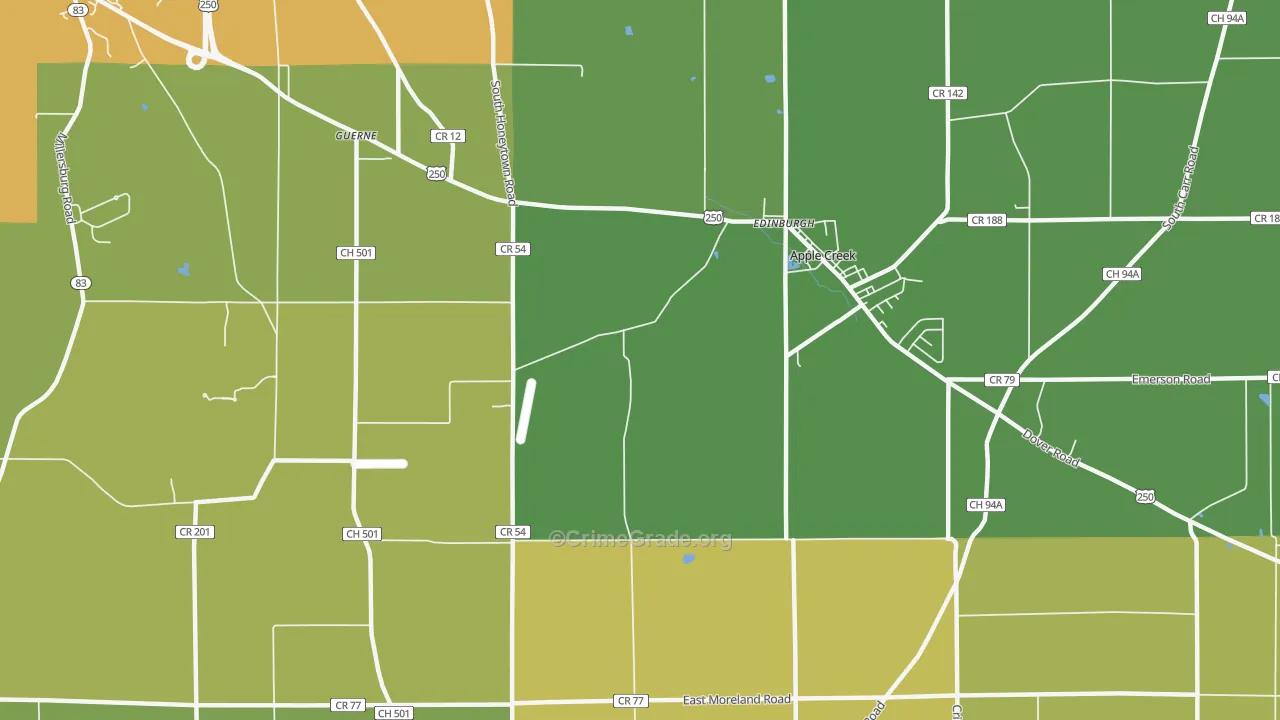 Guerne, OH Map of Drug-Related Crime Rates