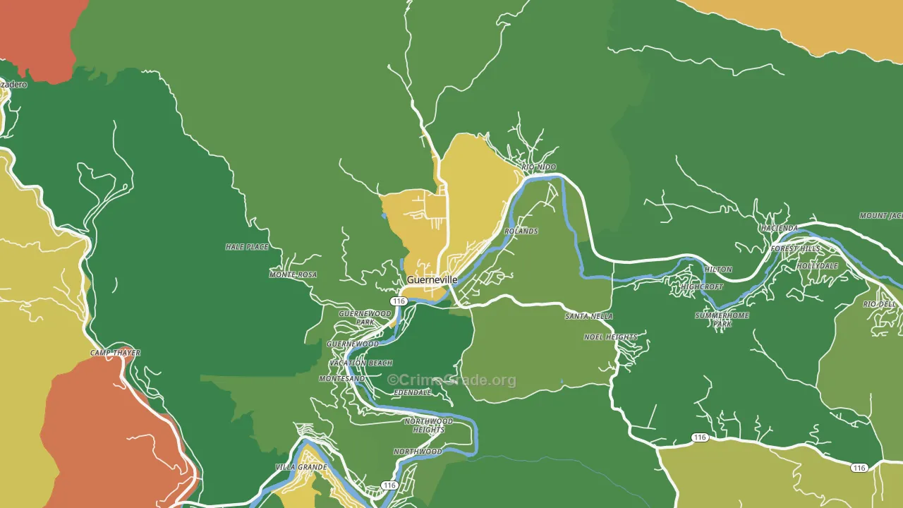 Guerneville, CA Map of Drug-Related Crime Rates