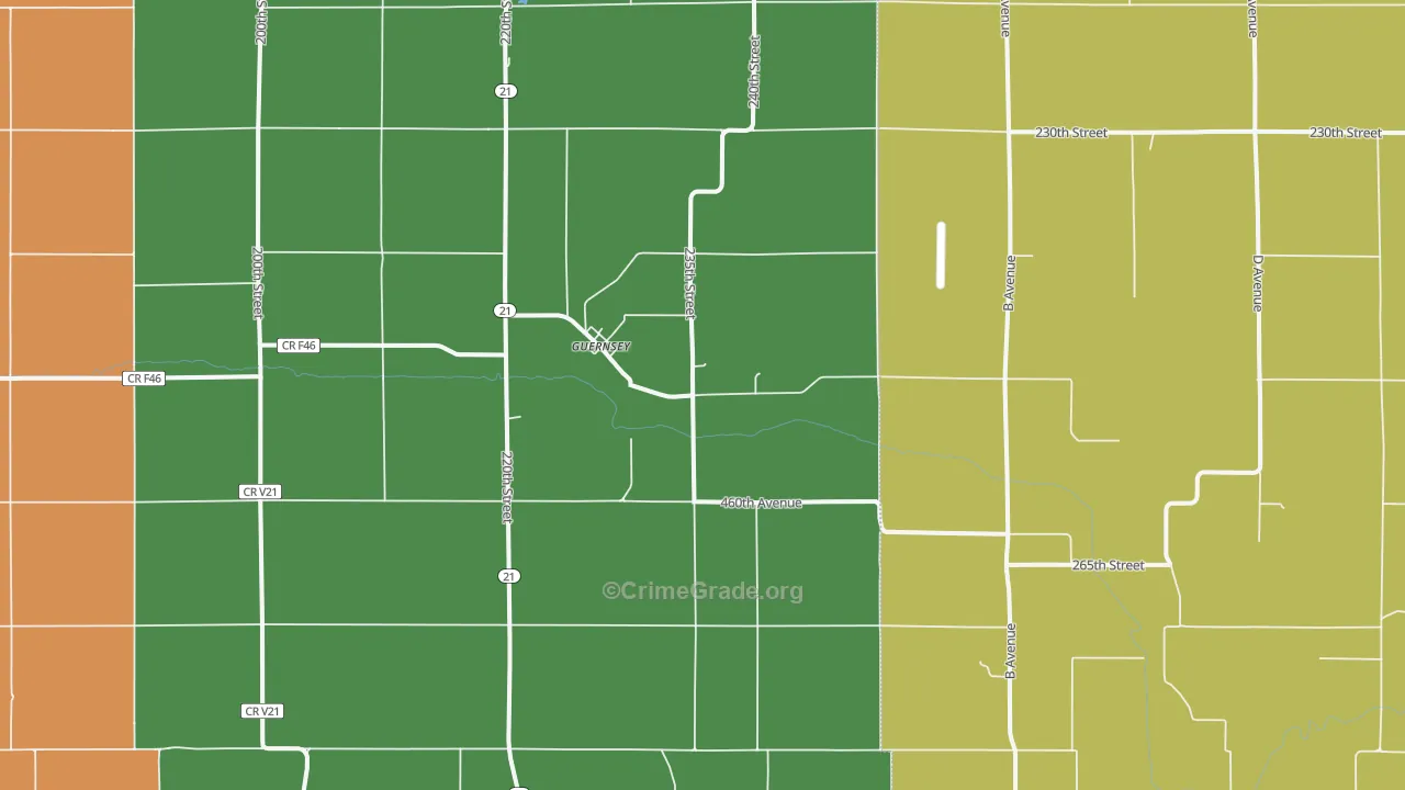 Guernsey, IA Map of Drug-Related Crime Rates