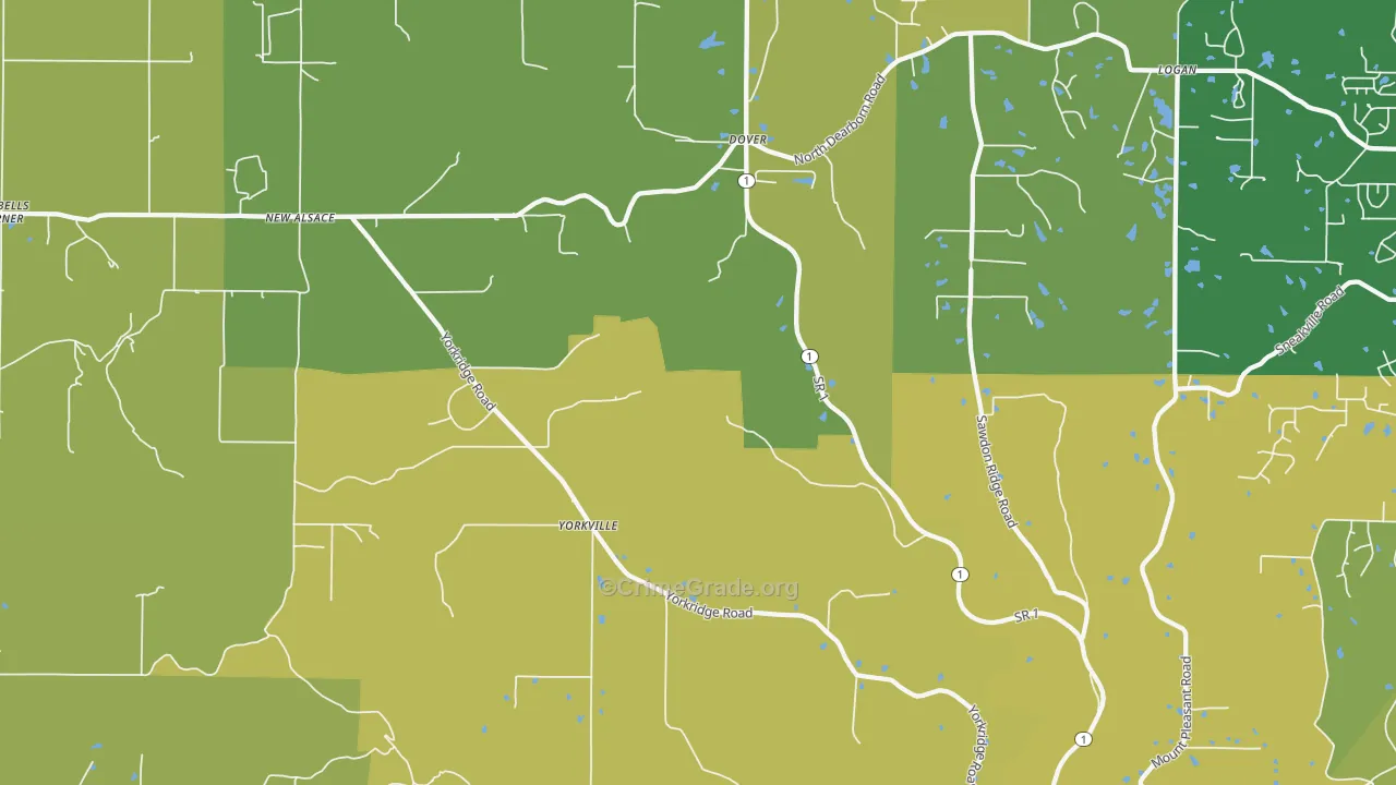 Guilford, IN Map of Drug-Related Crime Rates