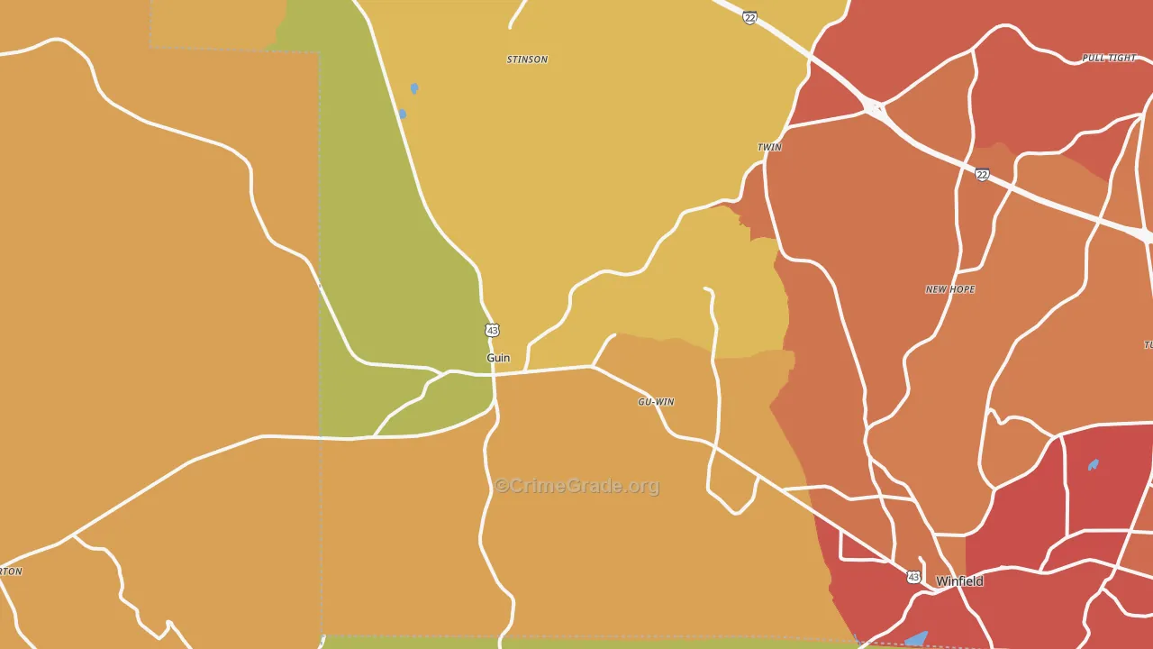 Guin, AL Map of Drug-Related Crime Rates