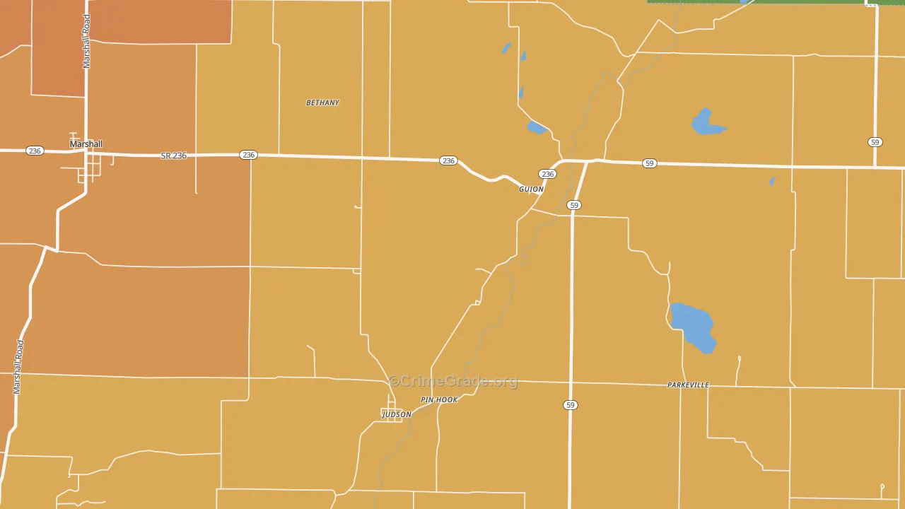 Guion, IN Map of Drug-Related Crime Rates