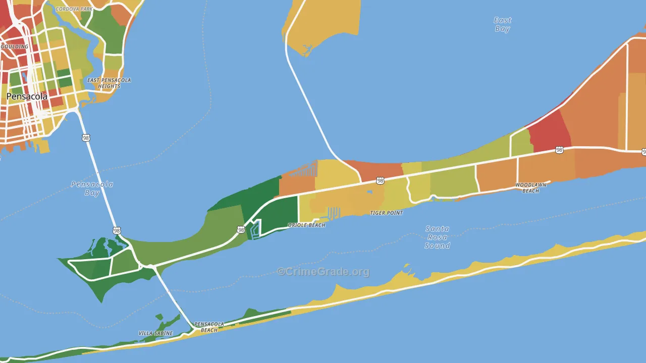 Gulf Breeze, FL Map of Drug-Related Crime Rates