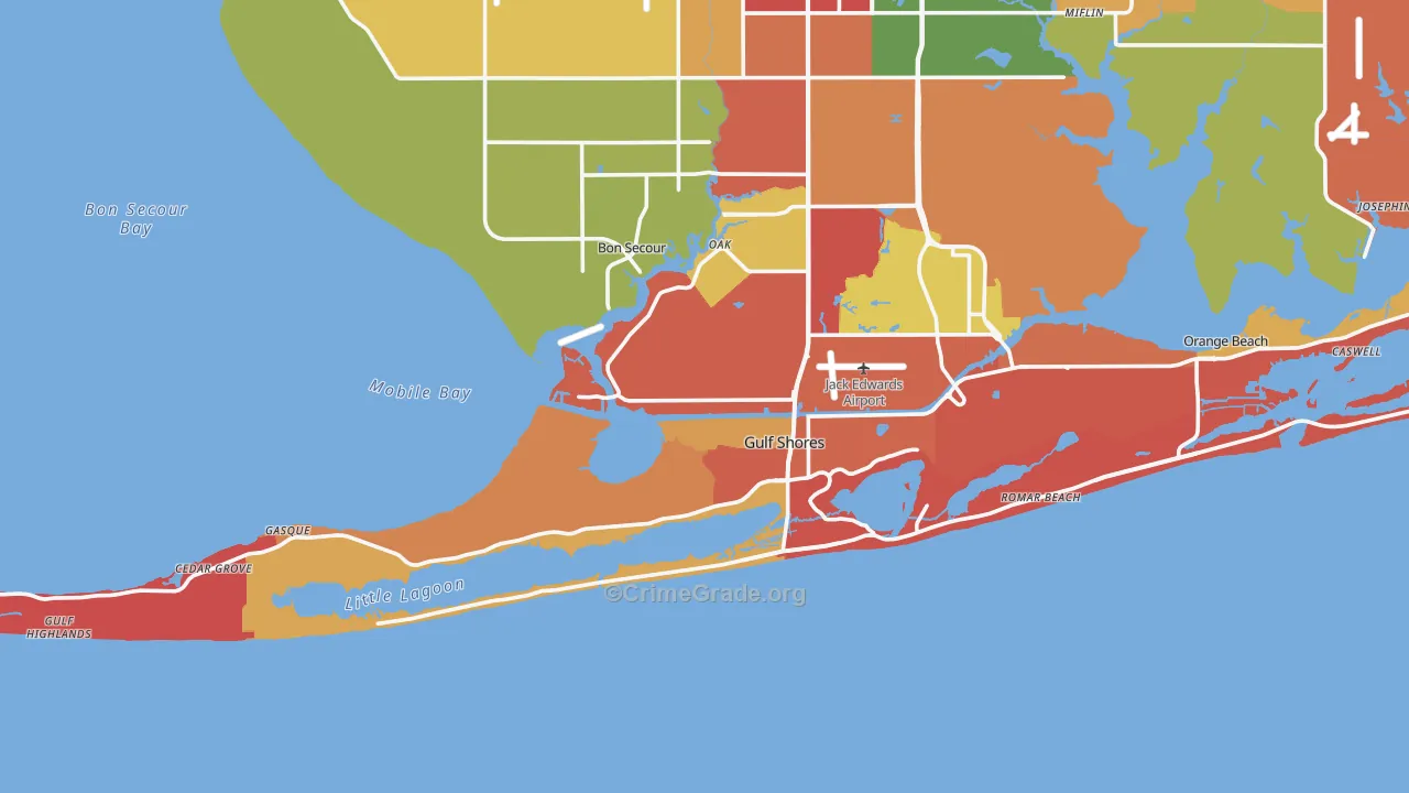 Gulf Shores, AL Map of Drug-Related Crime Rates