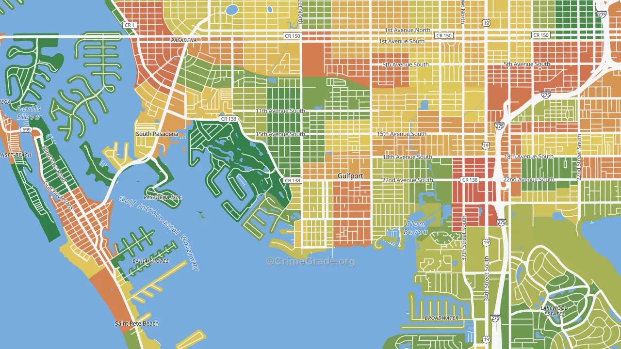 Gulfport, FL Map of Drug-Related Crime Rates
