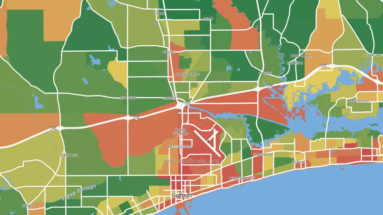 Gulfport, MS Map of Drug-Related Crime Rates