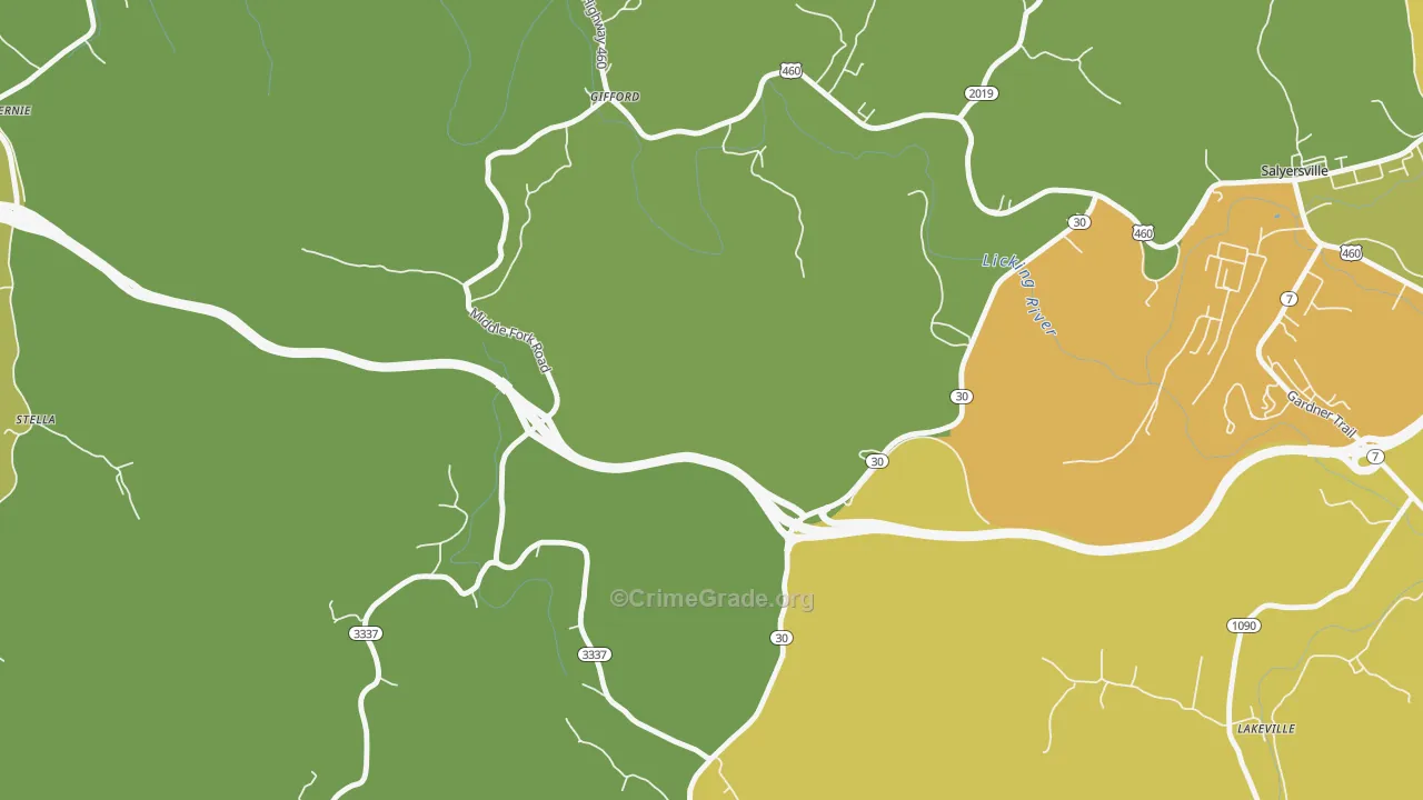Gullett, KY Map of Drug-Related Crime Rates