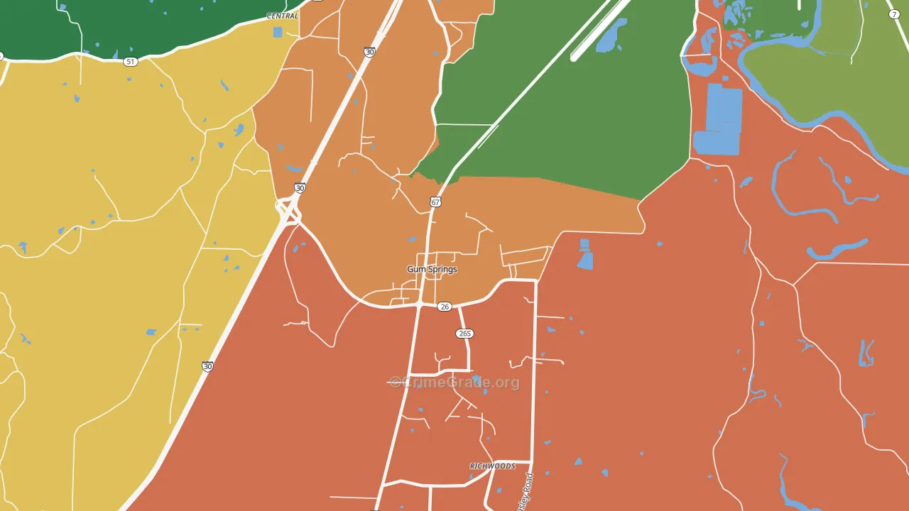 Gum Springs, AR Map of Drug-Related Crime Rates