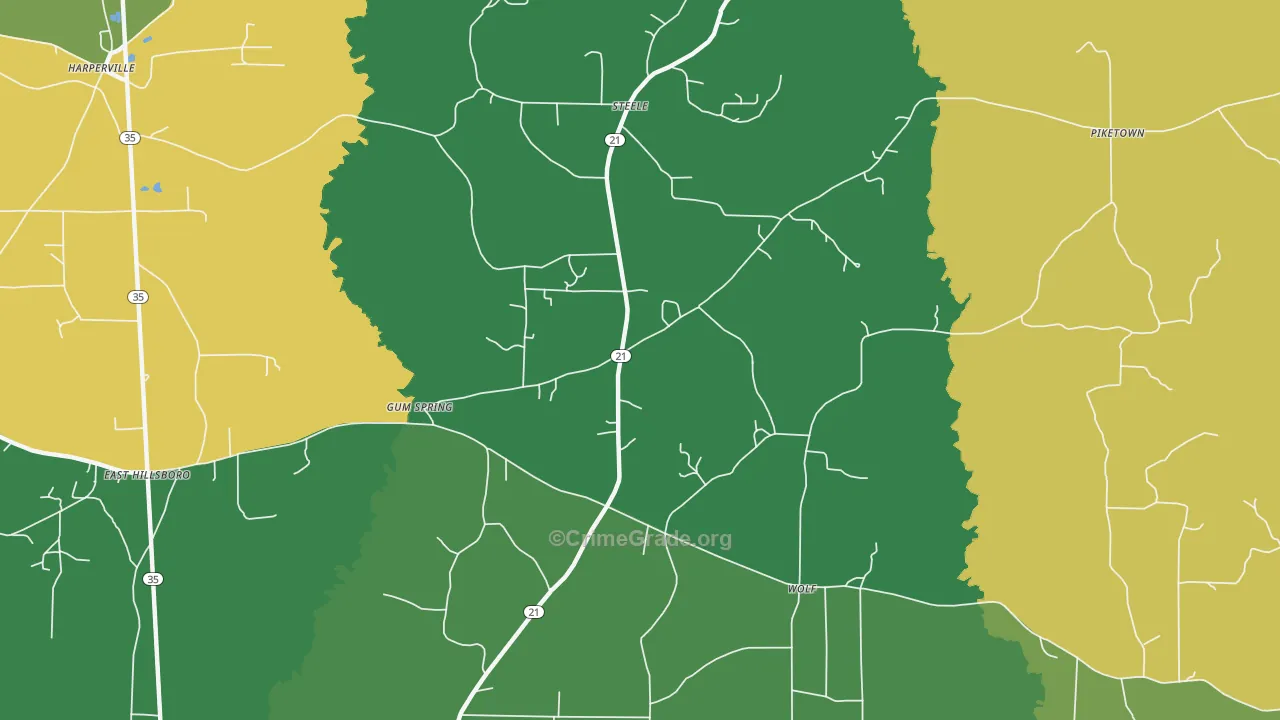 Gum Springs, MS Map of Drug-Related Crime Rates