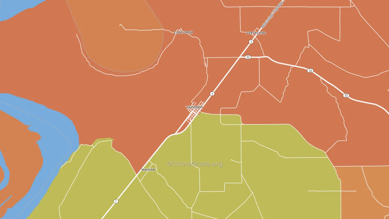 Gunnison, MS Map of Drug-Related Crime Rates