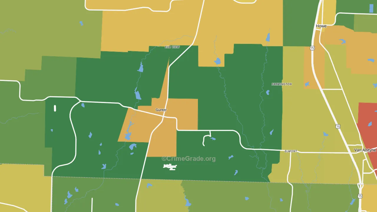 Gunter, TX Map of Drug-Related Crime Rates