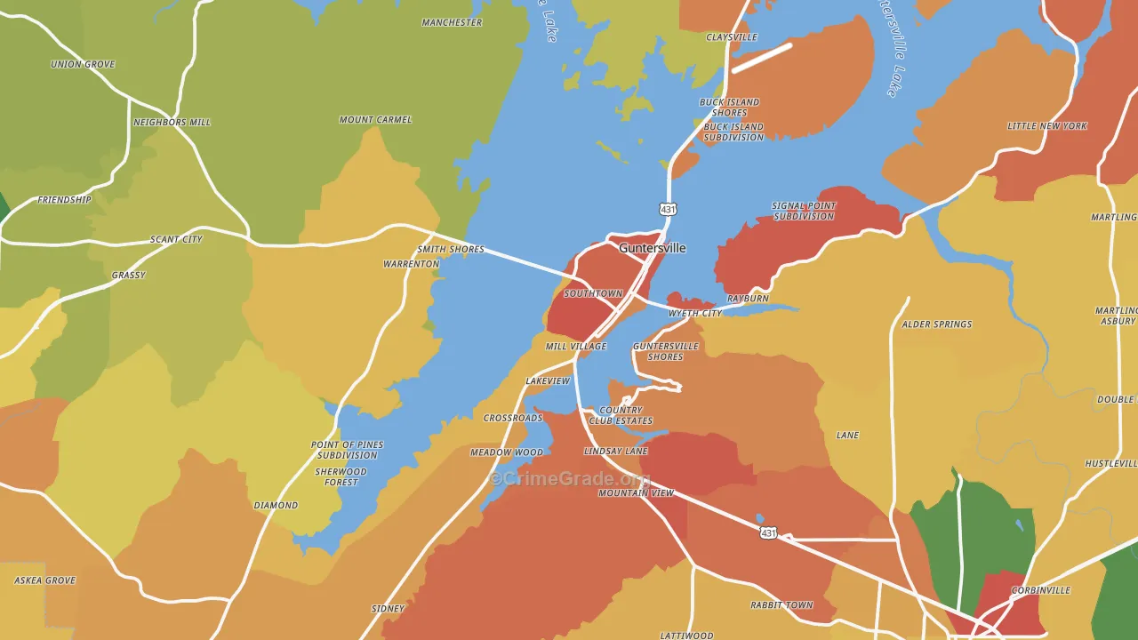 Guntersville, AL Map of Drug-Related Crime Rates