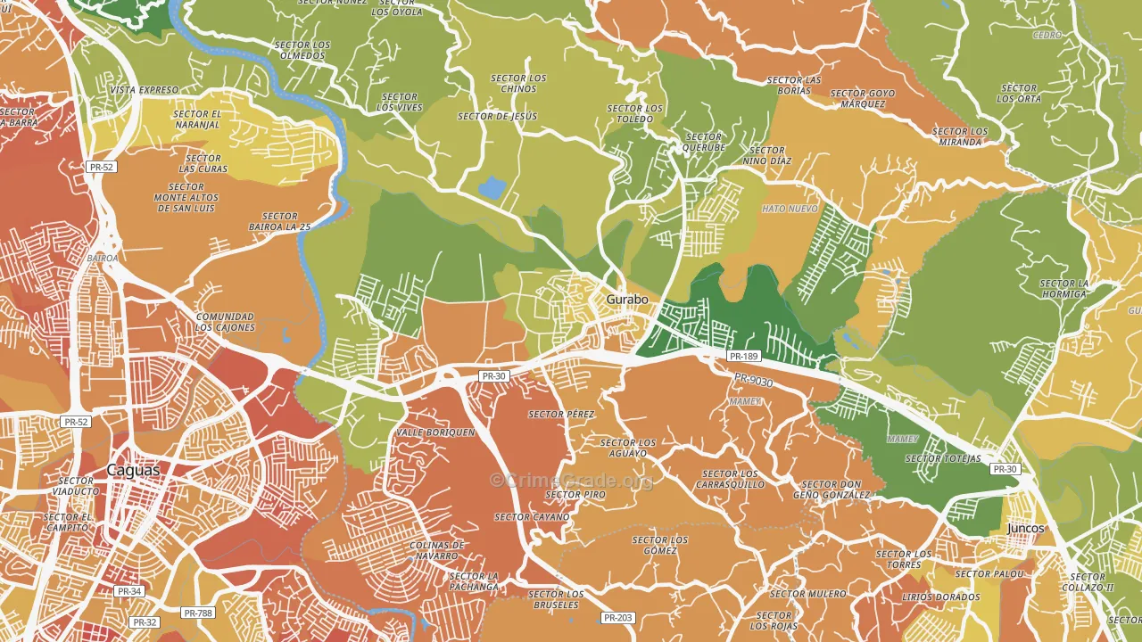 Gurabo Municipio, PR Map of Drug-Related Crime Rates