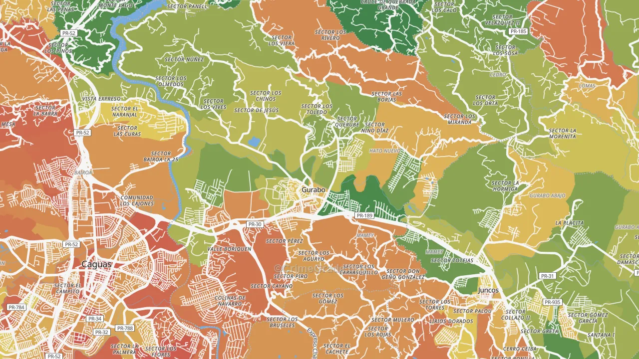 Gurabo, PR Map of Drug-Related Crime Rates