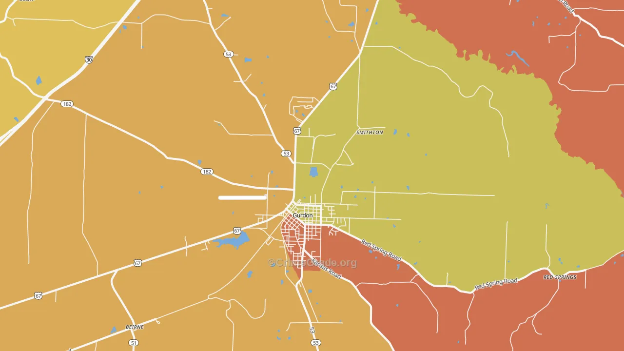 Gurdon, AR Map of Drug-Related Crime Rates