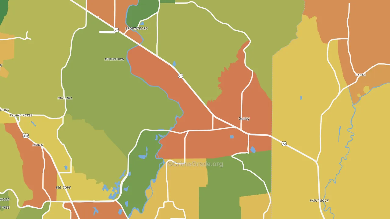 Gurley, AL Map of Drug-Related Crime Rates