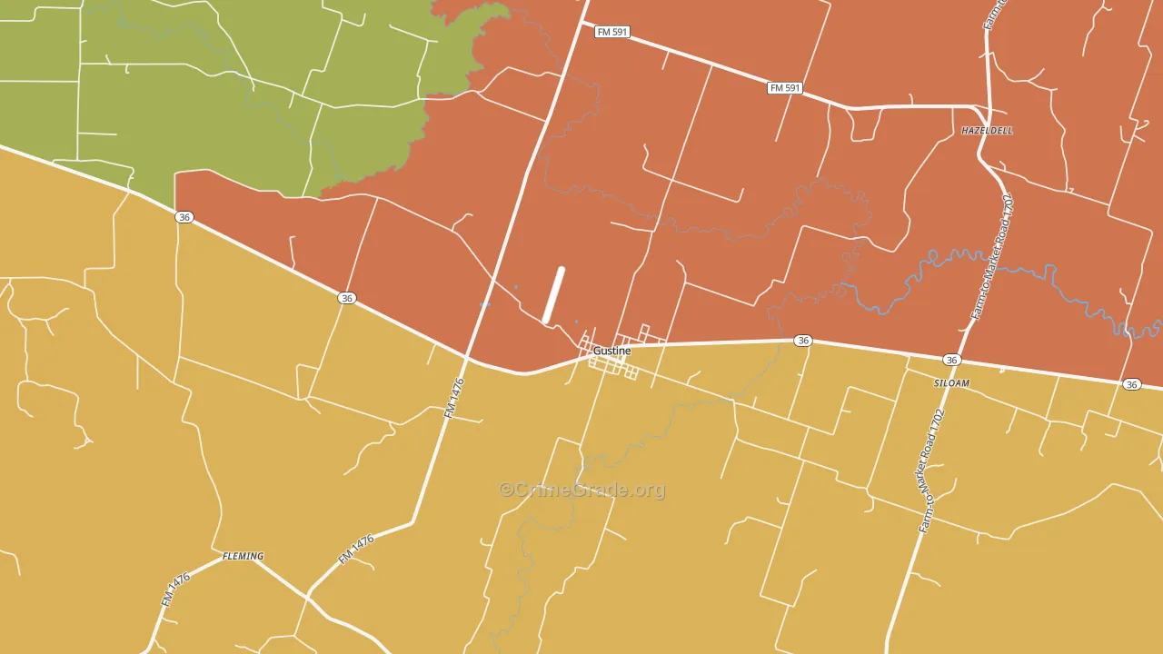 Gustine, TX Map of Drug-Related Crime Rates