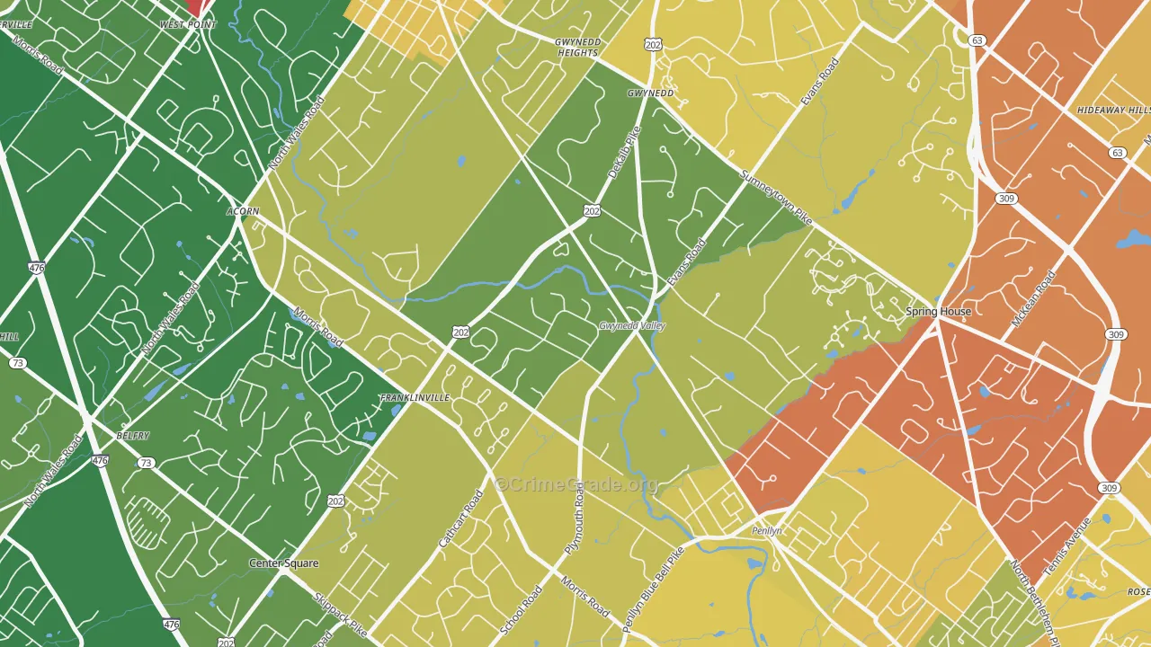 Gwynedd Valley, PA Map of Drug-Related Crime Rates