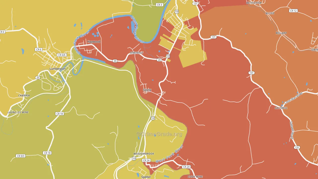 Gypsy, WV Map of Drug-Related Crime Rates