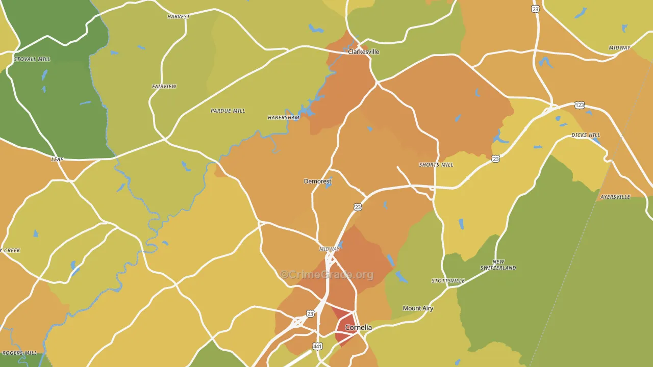 Habersham County, GA Map of Drug-Related Crime Rates