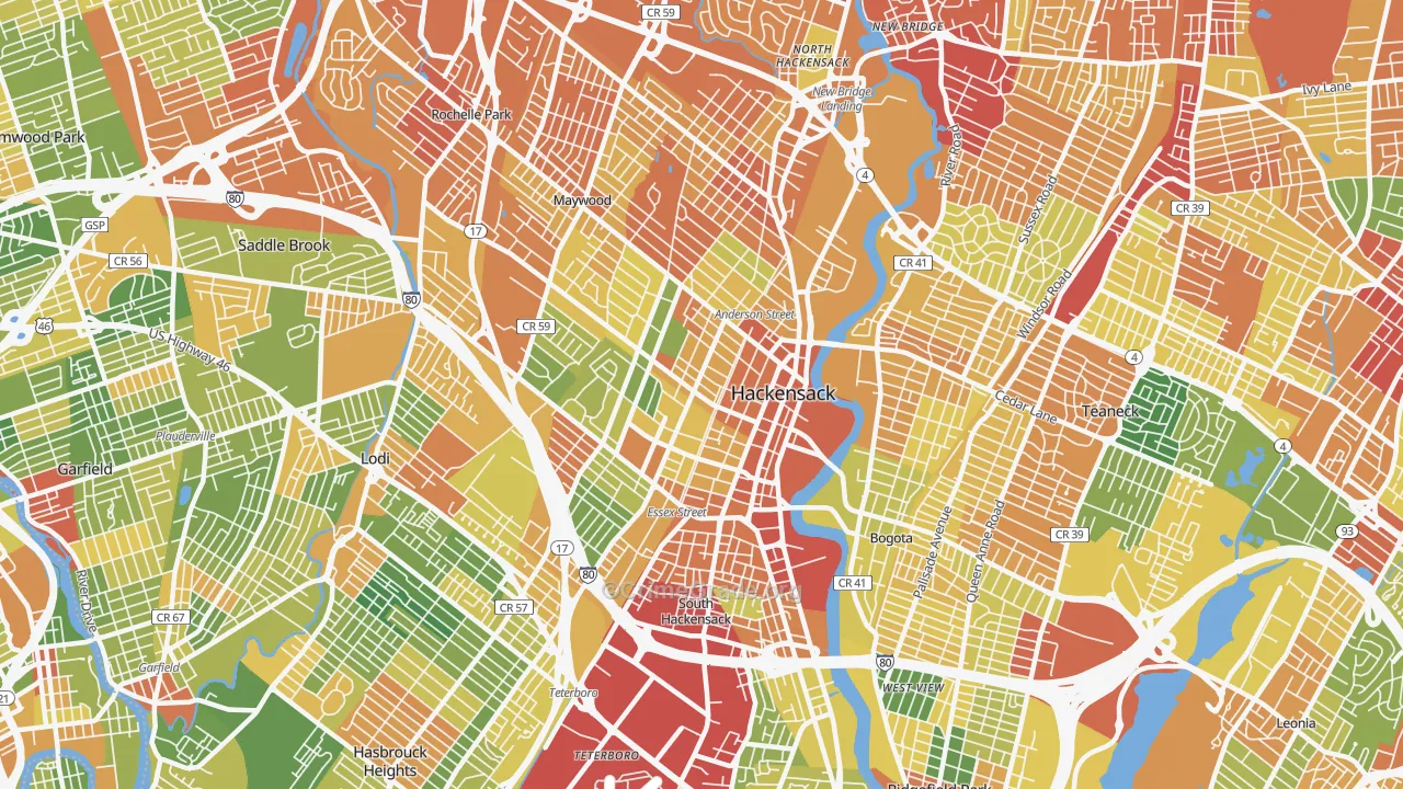 Hackensack, NJ Map of Drug-Related Crime Rates
