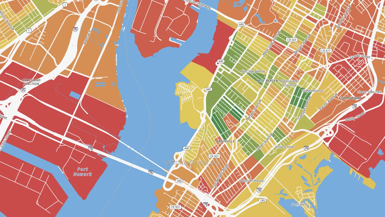 Hackensack Riverfront, Jersey City, NJ Map of Drug-Related Crime Rates