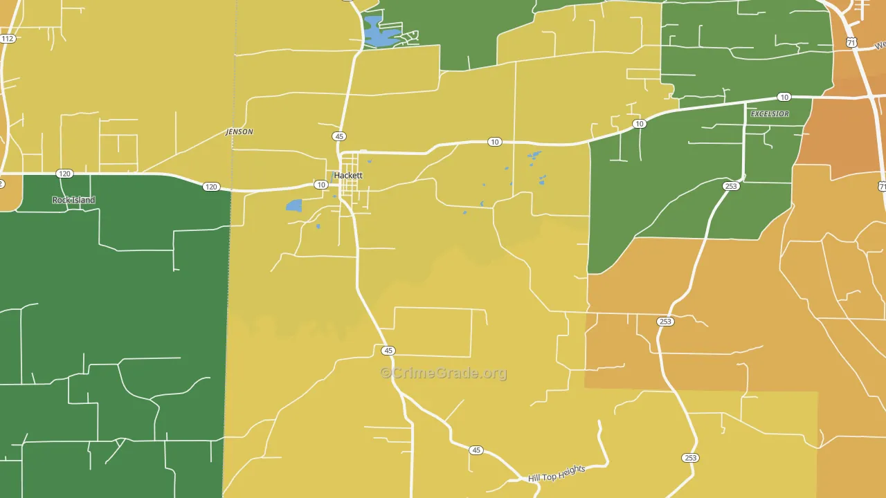 Hackett, AR Map of Drug-Related Crime Rates