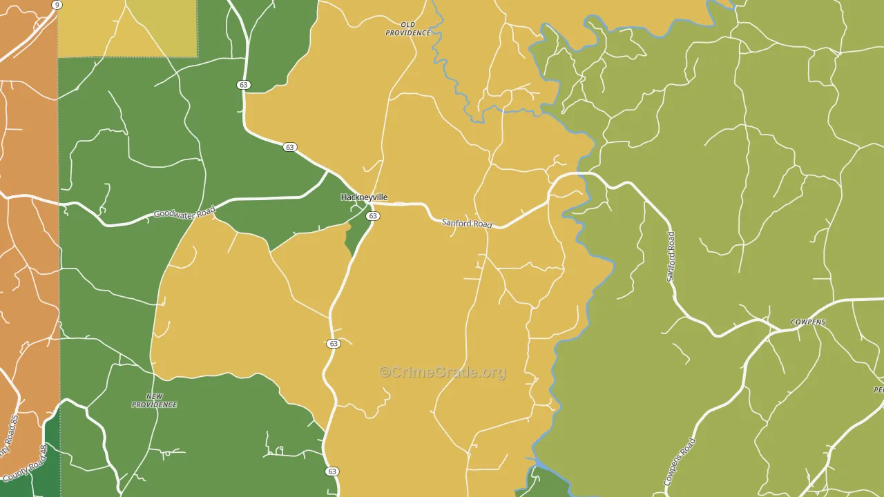 Hackneyville, AL Map of Drug-Related Crime Rates