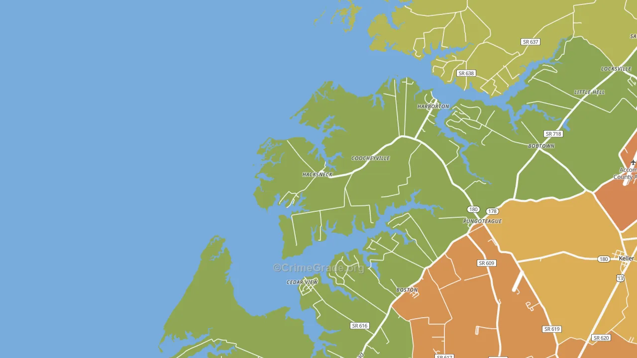 Hacksneck, VA Map of Drug-Related Crime Rates