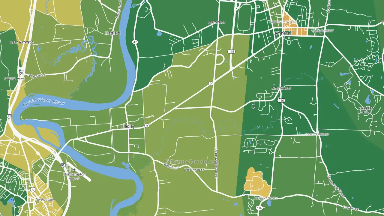 Hadley, MA Map of Drug-Related Crime Rates