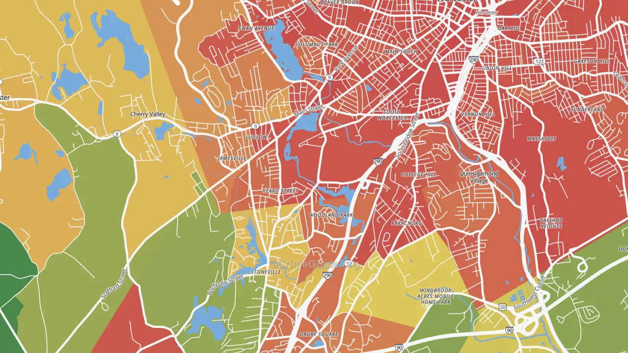 Hadwen Park, Worcester, MA Map of Drug-Related Crime Rates