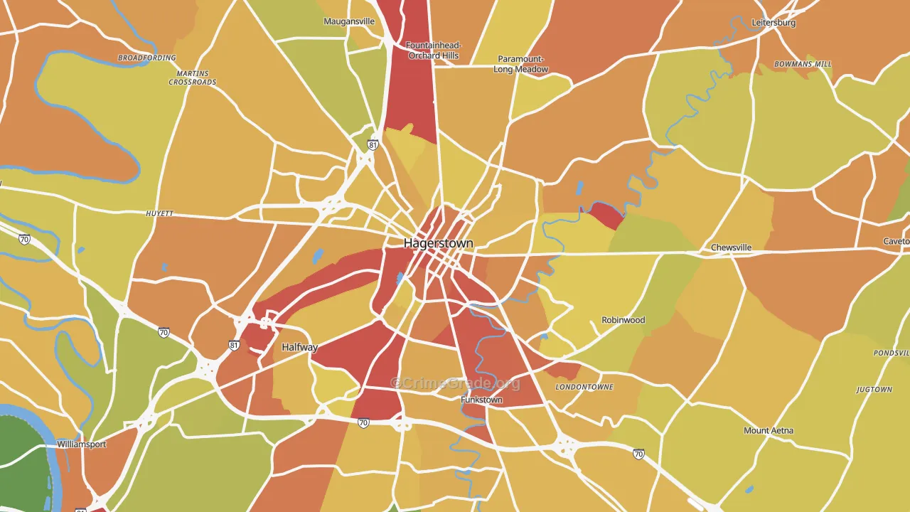 Hagerstown, MD Map of Drug-Related Crime Rates