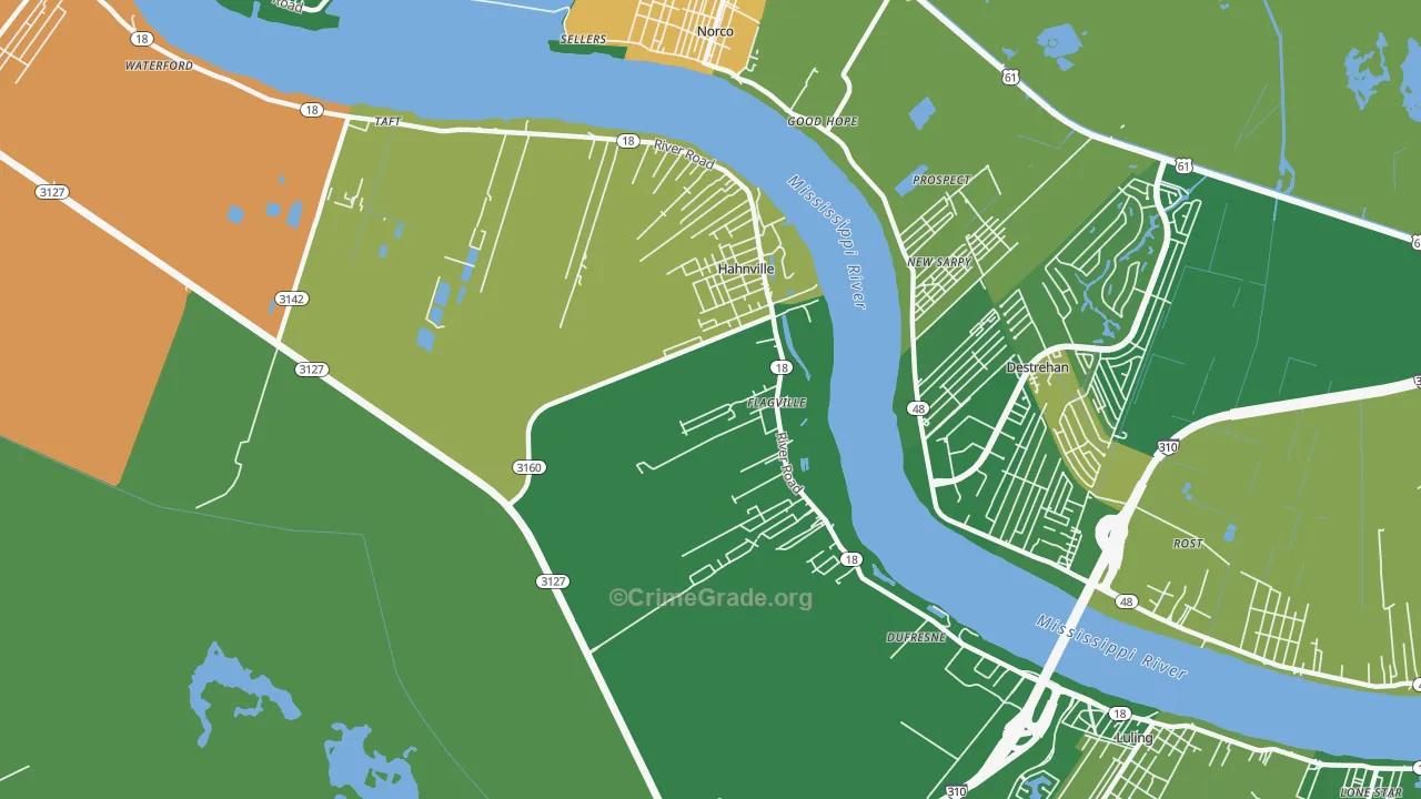 Hahnville, LA Map of Drug-Related Crime Rates