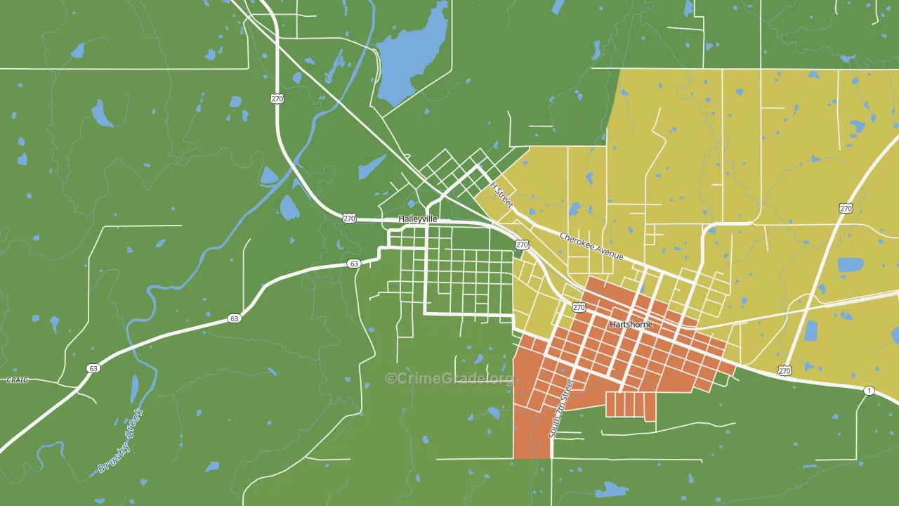 Haileyville, OK Map of Drug-Related Crime Rates
