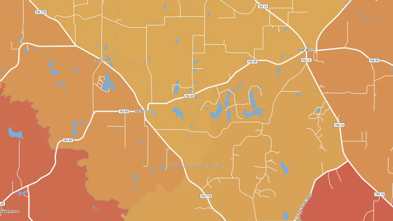 Hainesville, TX Map of Drug-Related Crime Rates