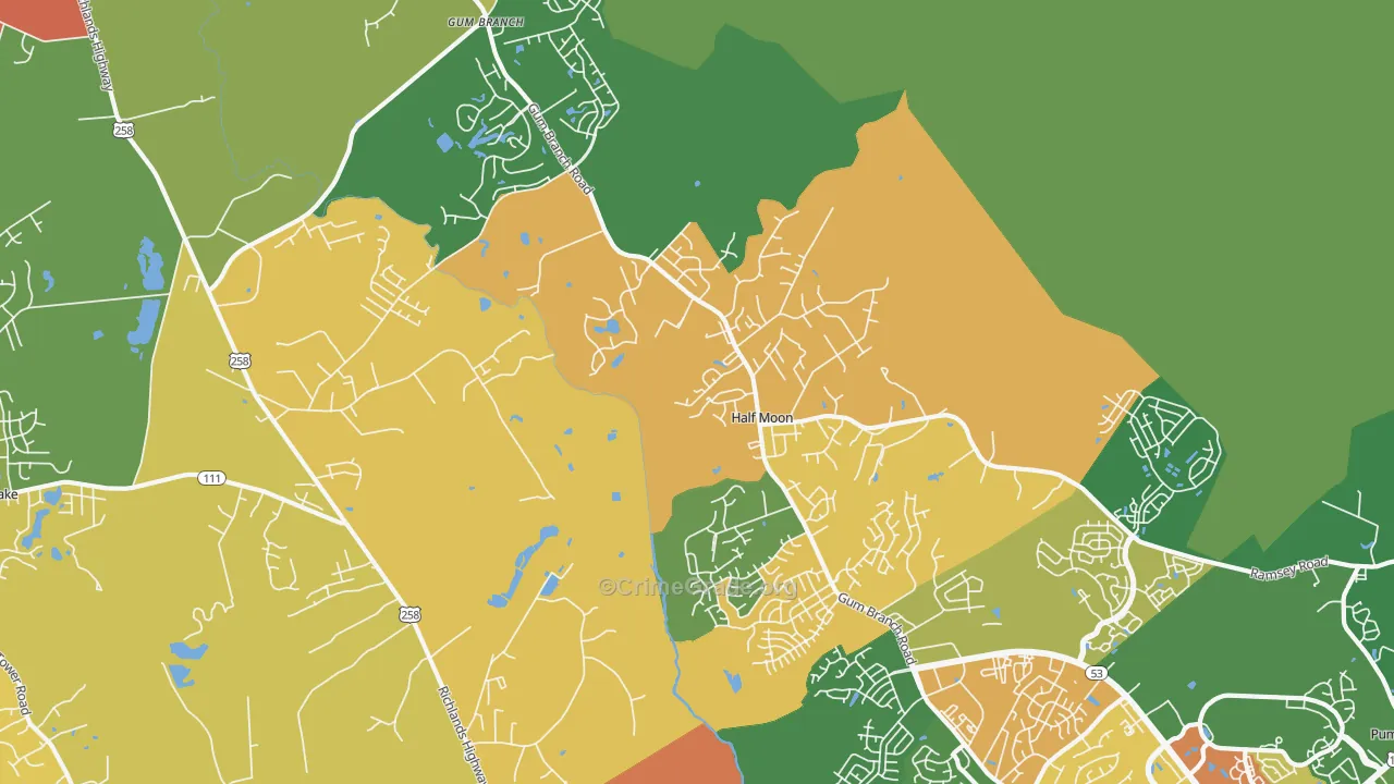 Half Moon, NC Map of Drug-Related Crime Rates