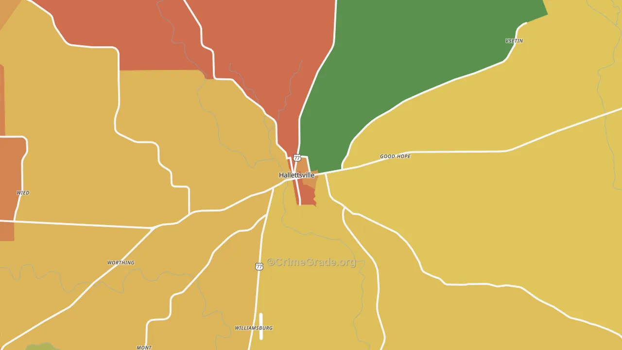 Hallettsville, TX Map of Drug-Related Crime Rates
