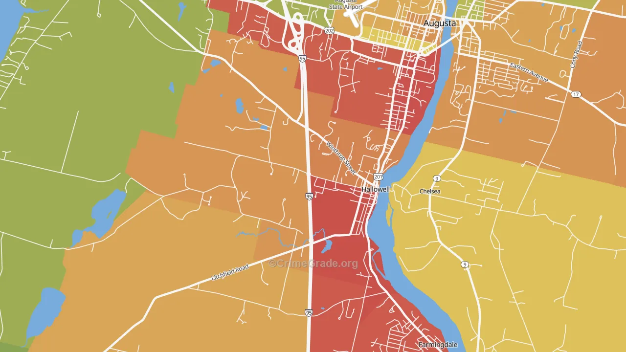 Hallowell, ME Map of Drug-Related Crime Rates