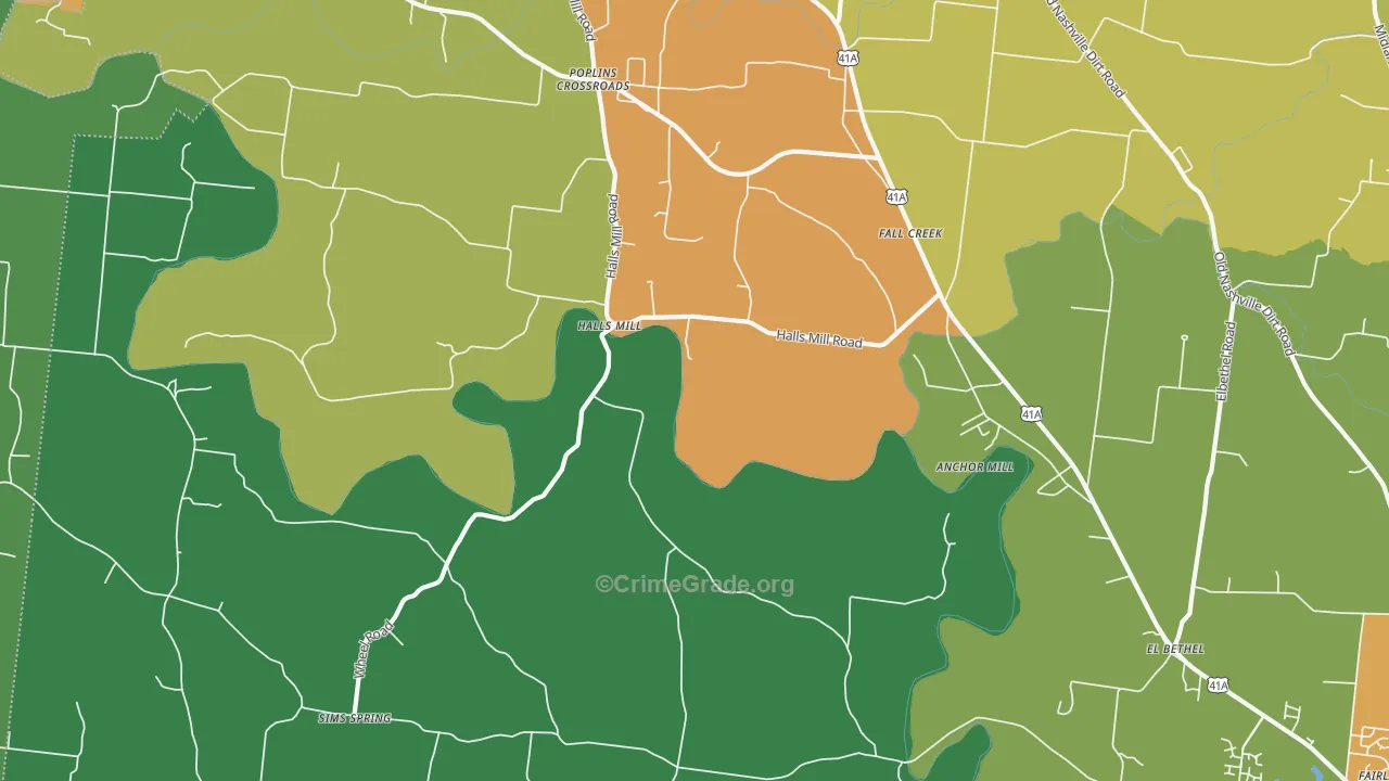 Halls Mill, TN Map of Drug-Related Crime Rates