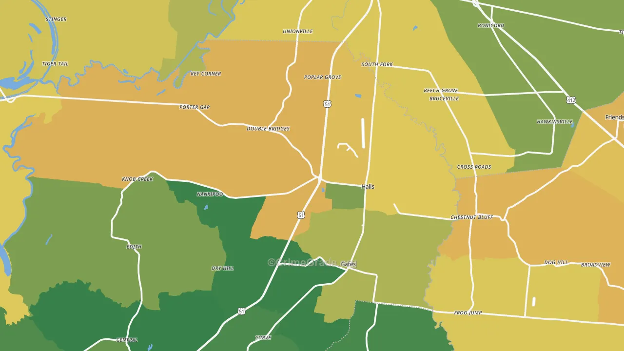 Halls, TN Map of Drug-Related Crime Rates