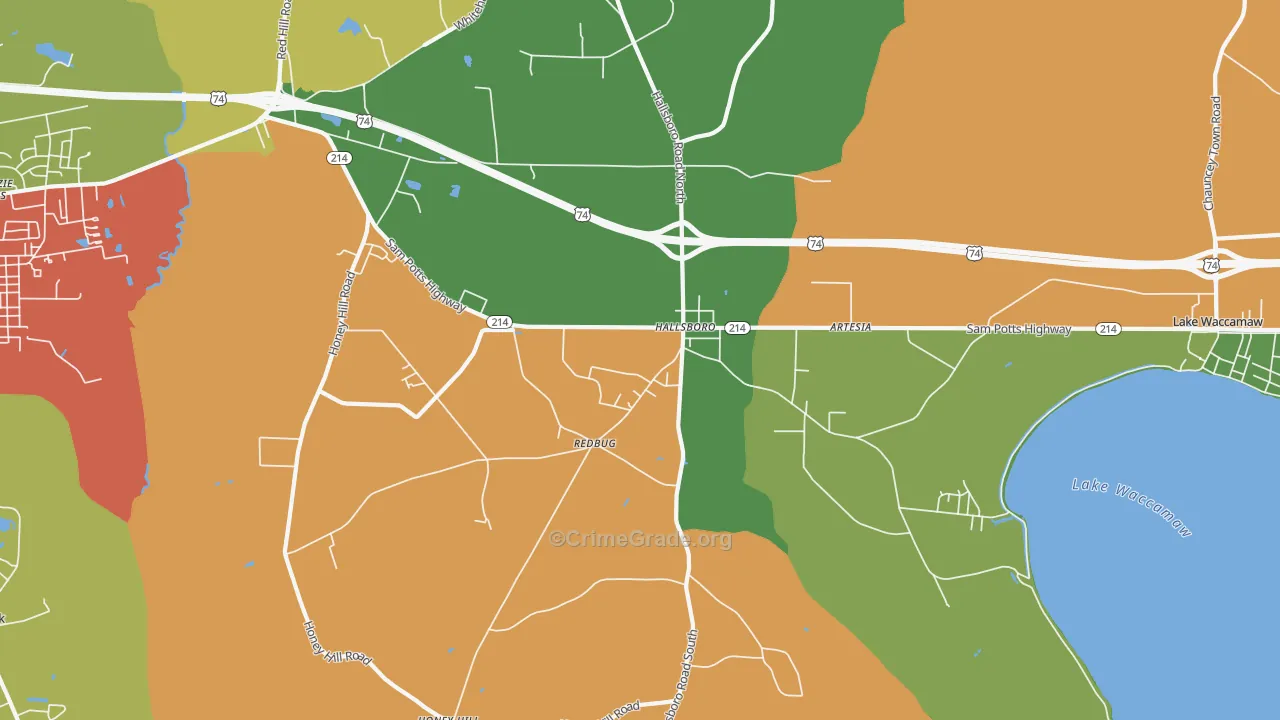 Hallsboro, NC Map of Drug-Related Crime Rates