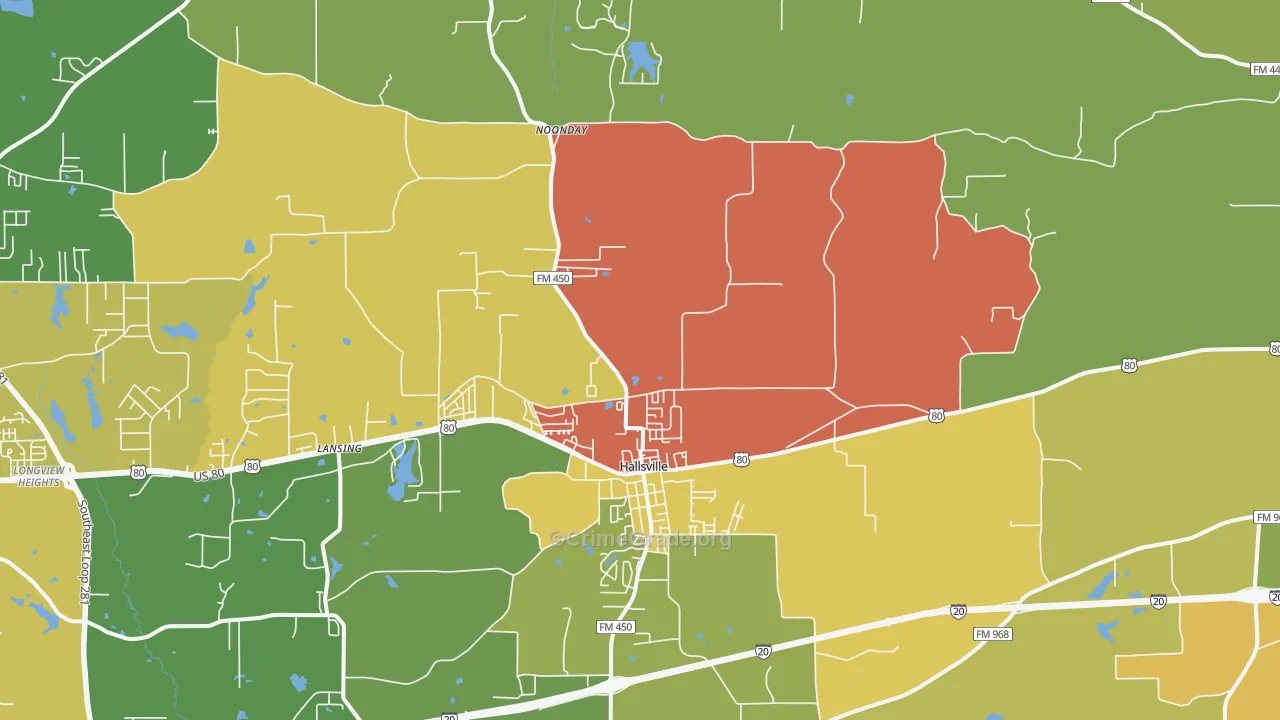 Hallsville, TX Map of Drug-Related Crime Rates