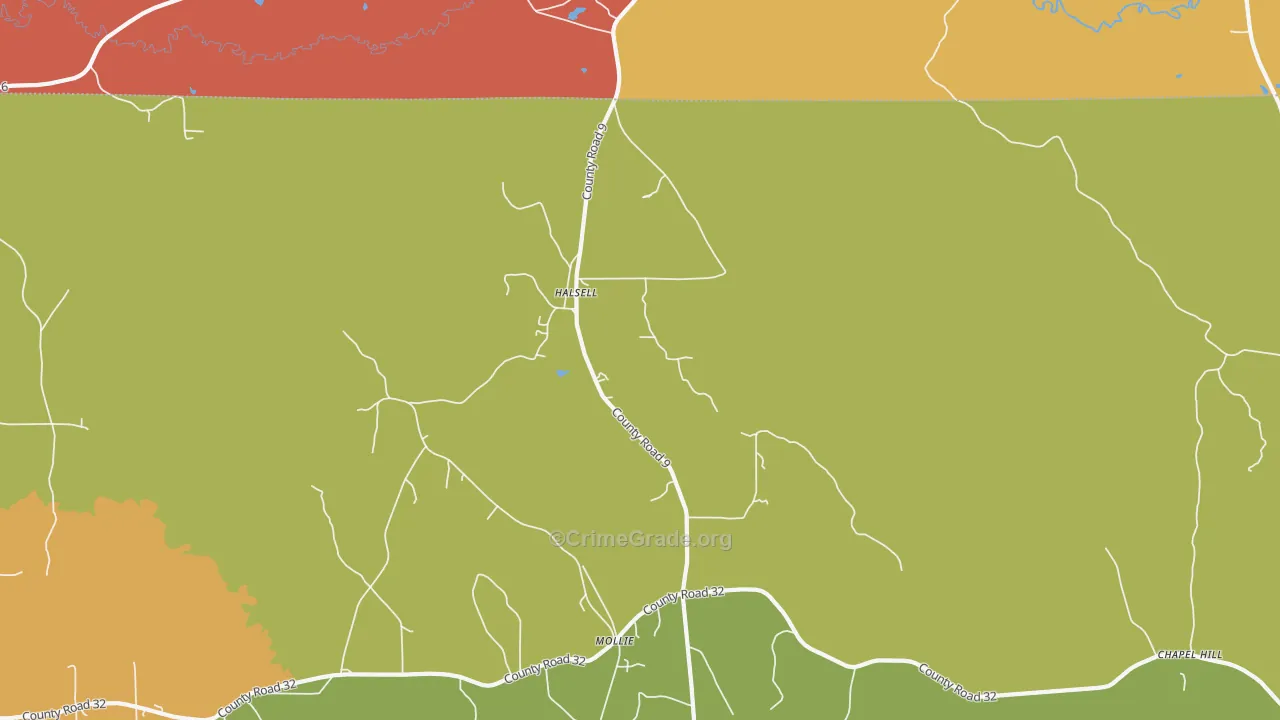 Halsell, AL Map of Drug-Related Crime Rates