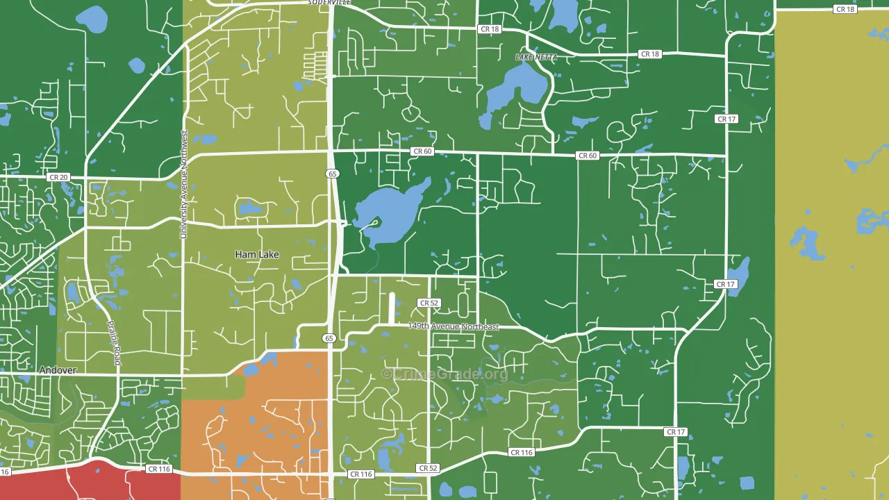 Ham Lake, MN Map of Drug-Related Crime Rates