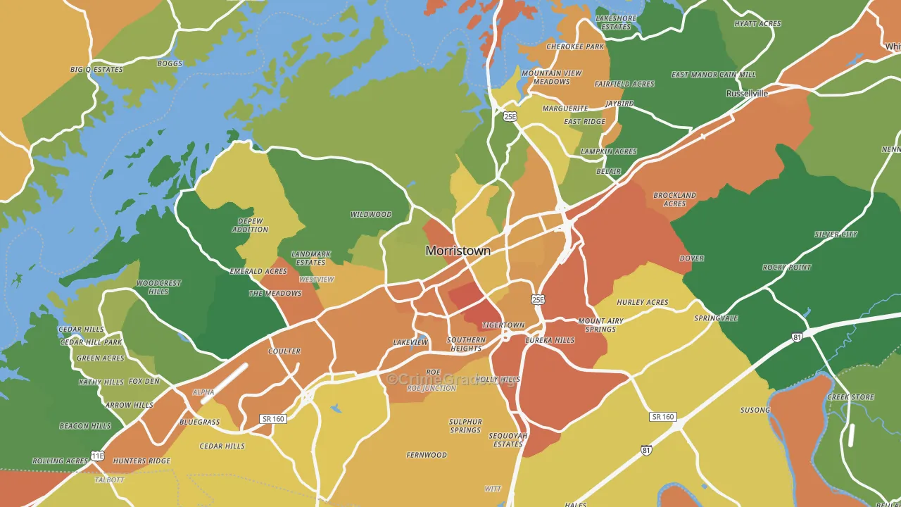 Hamblen County, TN Map of Drug-Related Crime Rates
