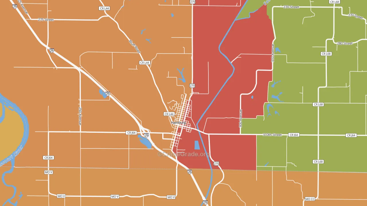 Hamburg, IA Map of Drug-Related Crime Rates