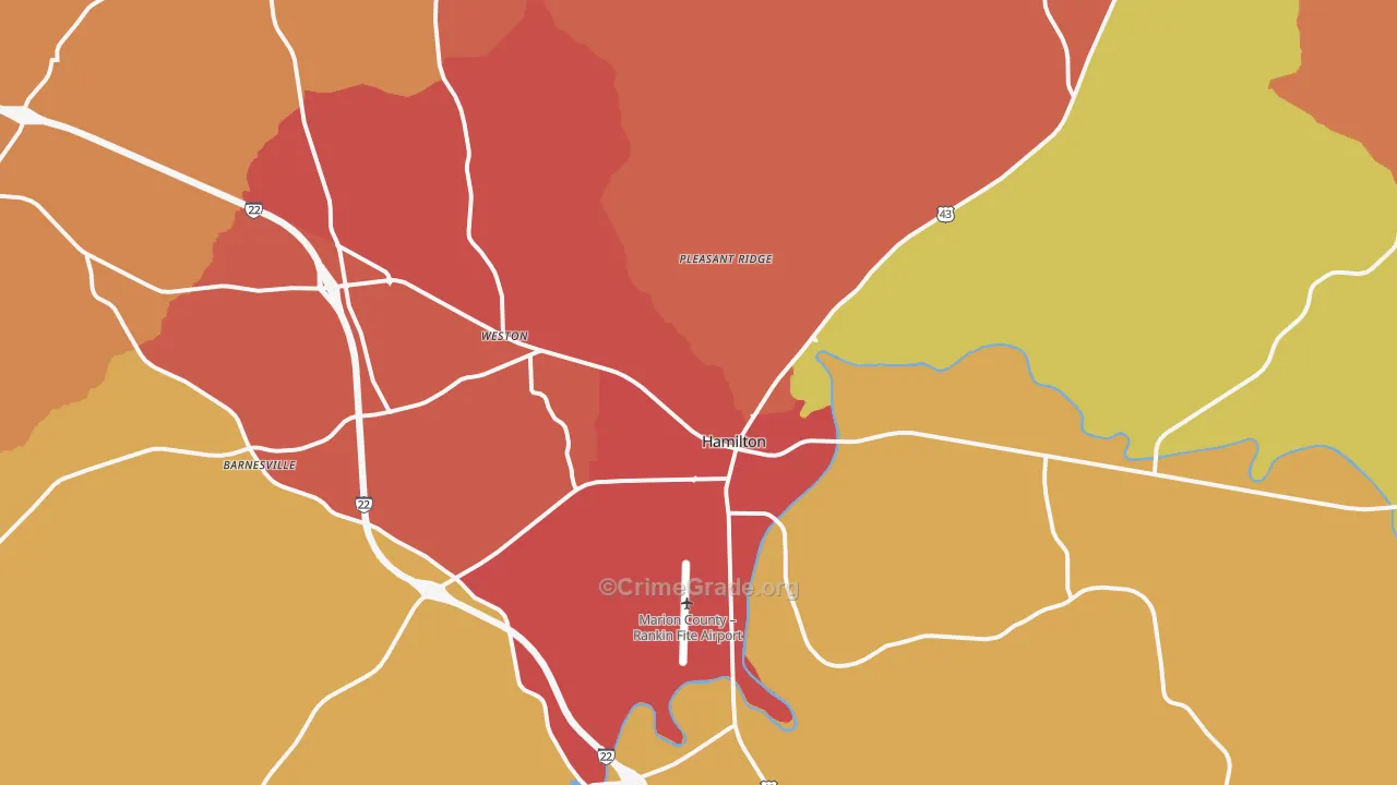 Hamilton, AL Map of Drug-Related Crime Rates