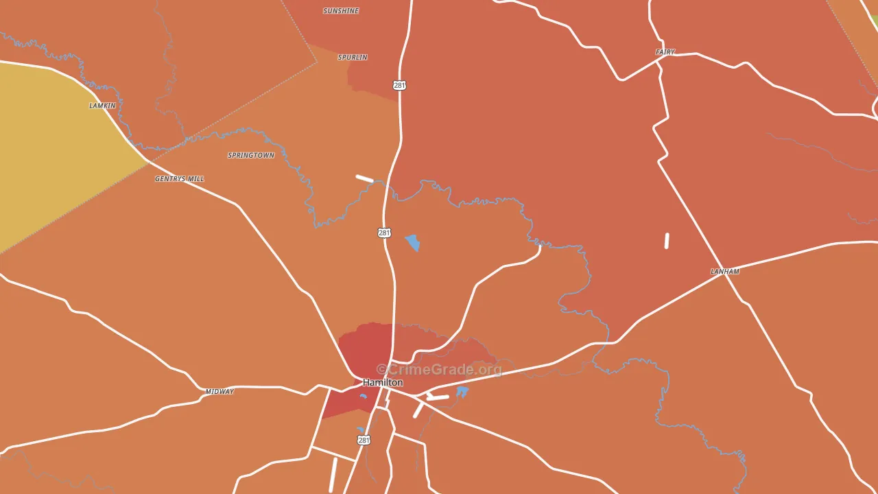 Hamilton County, TX Map of Drug-Related Crime Rates