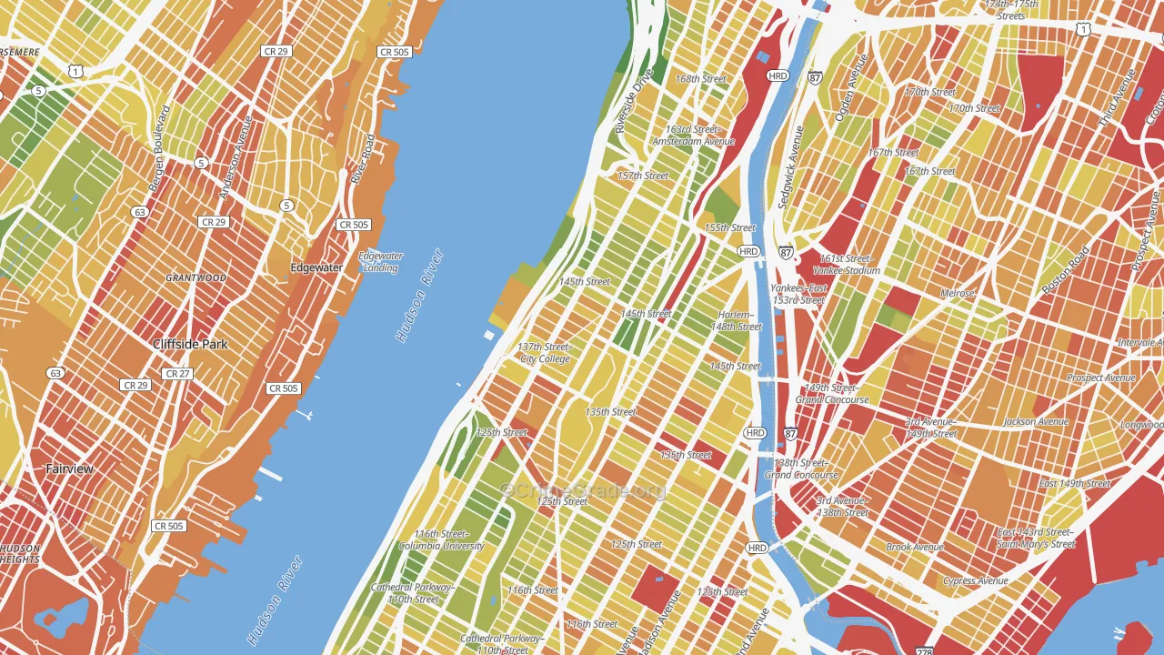 Hamilton Heights, Manhattan, NY Map of Drug-Related Crime Rates